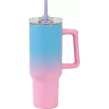 Termohrnek velký termohrnek se brčkem – modro‑růžový