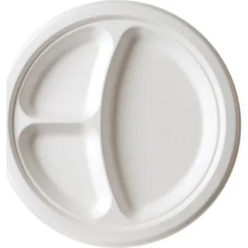 Jednorázové nádobí Talíř kulatý z cukrové třtiny 3-dílný průměr 230mm/ 50ks