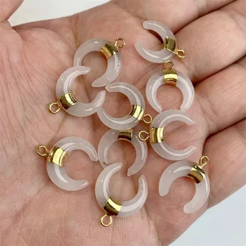 Přívěsek Přírodní přívěsek ve tvaru měsíce | minerál na řetízek 3 ks - Bílý nefrit