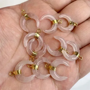 Přívěsek Přírodní přívěsek ve tvaru měsíce | minerál na řetízek 3 ks - Rose Quartz