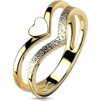 Prsten Zlacený ocelový prsten se srdíčkem (55)