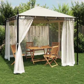 Pergola Altán se síťovanými stěnami krémový 2,93 x 2,93 m ocel