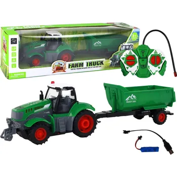 autíčko LEAN Toys R/C traktor s přívěsem 1:24 svítí zeleně