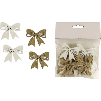 Vánoční ozdoba MOREX, s.r.o. Dřevěné mašle nalepovací, 12 ks, zlaté