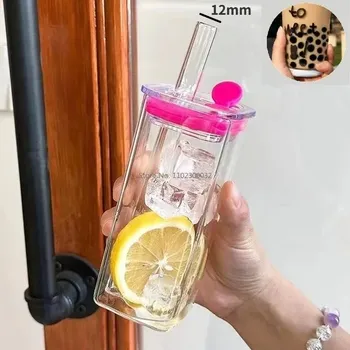 Skleněný hrnek s brčkem pro kávu a čaj | průhledný hrnek, skleněné hrnky - Rosered