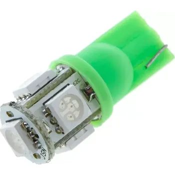 Autožárovka LED T10 - 5 x LED SMD ZELENÉ - bezpaticové, 1ks (Parkovací světlo T10 - 5 x LED SMD - bezpaticové, 1ks)