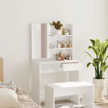 Toaletní stolek Toaletní stolek se zrcadlem lesklý bílý 74,5 x 40 x 141 cm