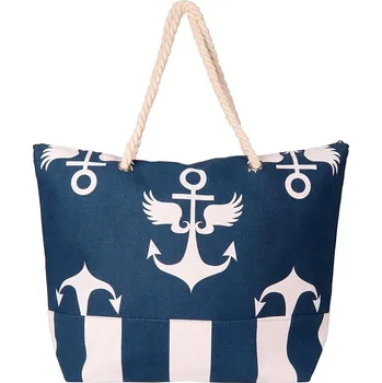Kabelka Velká tmavěmodrá plážová taška s kotvami