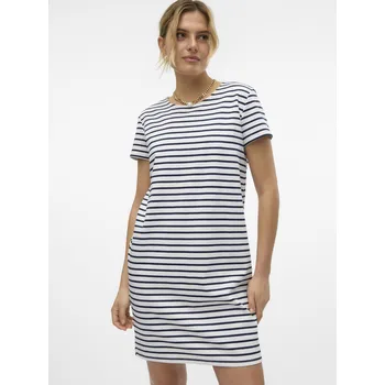 Dámské šaty Vero Moda dámské šaty s proužkem krátký rukáv Abby tmavě modrá/bílá Velikost: M