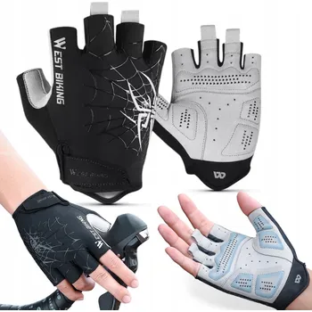 Cyklistické rukavice WEST BIKING LETNÍ CYKLISTICKÉ RUKAVICE BEZ PRSTŮ KRÁTKÉ GELOVÉ SBR KOŽENÉ