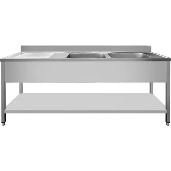 Nerezový dřez vasegastro Nerezový dvojdřez vpravo s odkapávací plochou a policí 200x70x87cm