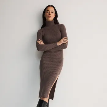 Dámské šaty Reserved - Pletené šaty s třpytkami - tmavě hnědá - 373BX-89L - 373BX-89L-S-2