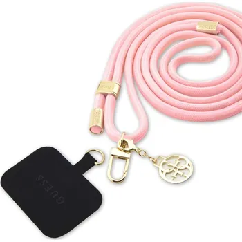 Guess Crossbody Popruh Cord 4G Charm Gold/Pink Guess popruh z vysoce kvalitního nylonu a univerzálním upevněním telefonu pod zadní kryt.