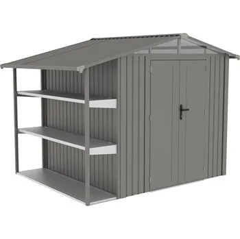 Zahradní domek Plechový zahradní domek na nářadí / kola / techniku šedý uzamykatelný, venkovní regál, 295x232x220 cm
