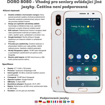 Mobilní telefon DORO 8080 EN/DE 32 GB Bílá