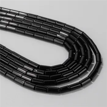 dětská sada na výrobu šperků Přírodní korálky váleček | výroba šperků - Č.10 Černý achát , 5x9mm 38-40 ks