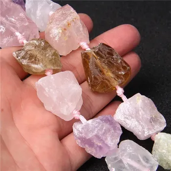 Korálek Minerální korálky surové | Minerální korálky, surové minerály - Smíšený křemen , 2 kusy