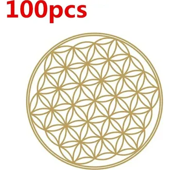 Samolepící dekorace Květ života průhledná samolepka 3 cm | posvátná geometrie, energetická samolepka 100 ks - Zlato , 3 cm