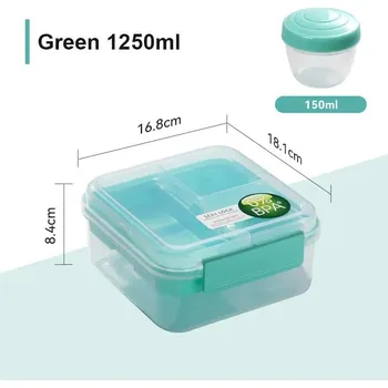 Svačinový box Přenosný svačinový box s přihrádkami | Krabička na oběd - střední zelená