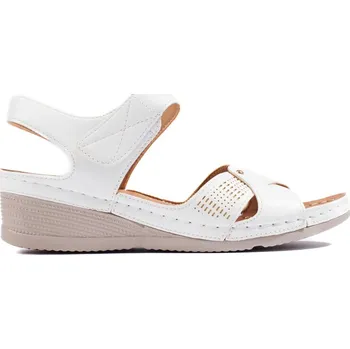 Dámské sandále Bílé pohodlné sandály na klínku se suchým zipem H0023W Velikost: 36