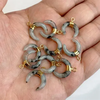 Přívěsek Přírodní přívěsek ve tvaru měsíce | minerál na řetízek 3 ks - Zelená tečka jaspis