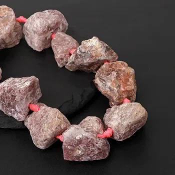 Korálek Minerální korálky surové | Minerální korálky, surové minerály - Jahodový křemen , 2 kusy