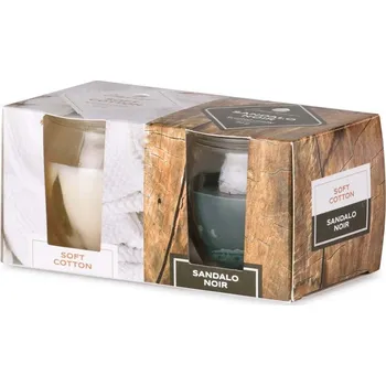 Svíčka Emocio vonná svíčka ve skle Soft Cotton & Sandalo Noir 2 ks v krabičce 65x63mm 2x60 gram 336 gram