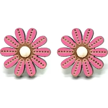 Náušnice Pehucraft Dřevěné náušnice kytičky růžovo bílé ph0186