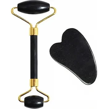 Masáž Jade roller gua sha masážní kámen pro obličej a tělo | masážní pomůcky - Černá sada
