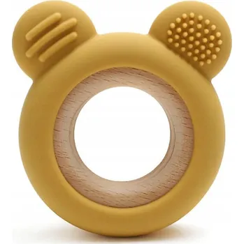 Kousátko na zuby Bosso Baby dřevo, silikon žluté