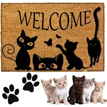 Vstupní ROHOŽKA ke dveřím SILNÁ 40x60CM s potiskem KOČKY Kokos