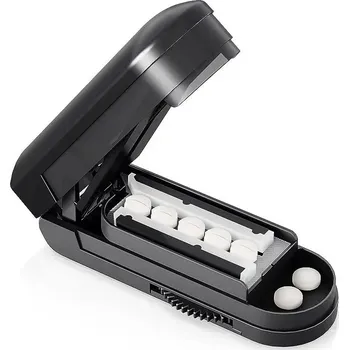 Úložný box Krabička na léky s řezačkou pro přesné dávkování | úložný box, plastový box - Černý