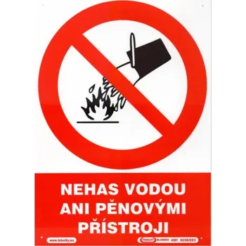 Nehas vodou ani pěnovými přístroji 210 x 297 mm - plast