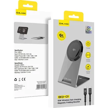 Bezdrátová rychlonabíječka Blavec BQI-01 Qi2 15W Magsafe + datový kabel USB-C (BQI01-QI2MS) stříbrná