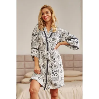 Dámské noční prádlo Dámský bílo-černý viskózový župan kimonového střihu Doctor Nap Velikost: L