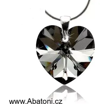 Náhrdelník Swarovski Elements Heart krystal 14mm - Stříbrný náhrdelník (přívěsek + řetízek) černo šedé srdce, srdíčko 39003.4 Silver Night (černá, šedá, duhová)