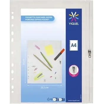 Spisové desky se zipem "Pockets", transparentní, A4, PP, s děrováním,VIQUEL