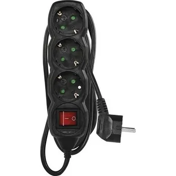 Prodlužovací kabel Emos prodlužovací kabel 1,5 m / 3 zásuvky / s vypínačem / černý / PVC / 1 mm2 (PC1321)