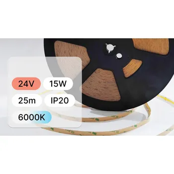LED páska 25 m / LED COB pásek 24V / 15W / 480 LED/1m / IP20 / 6000K / 100lm/W / 10mm