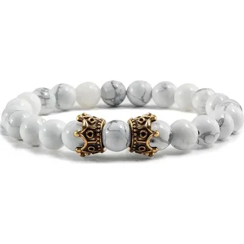 Náramek Náramek z minerálů pro páry | náramek dámský, pánský náramek s motivem korunky 01 - Bílý G