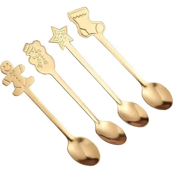 Vánoce Stylové vánoční lžičky | kuchyňské potřeby 4 ks - Zlato bez krabice