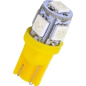 Autožárovka LED T10 - 5 x LED SMD ŽLUTÉ - bezpaticové, 1ks (Parkovací světlo T10 - 5 x LED SMD - bezpaticové, 1ks)