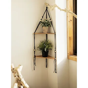 police Dřevěná rohová police závěsná boho | Rohová polička, závěsná dekorace - TK-M01200