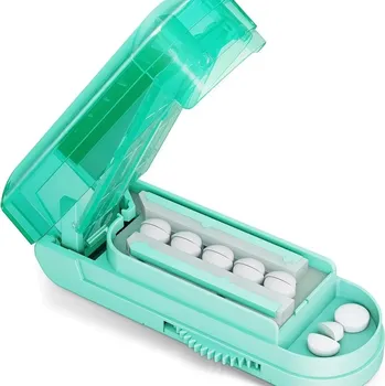 Úložný box Krabička na léky s řezačkou pro přesné dávkování | úložný box, plastový box - Zelený