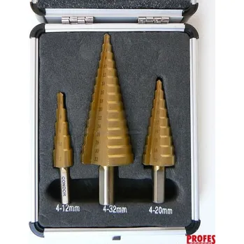 Condor Vrtáky stupňovité 4-12, 4-20, 4-32, sada 3ks, HSS-TiN, Condor Werkzeug 100-02805