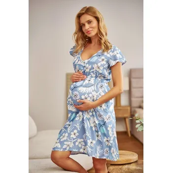 Dámské noční prádlo Světle modrá dámská vzorovaná těhotenská/kojící noční košile z viskózy Doctor Nap Velikost: XL