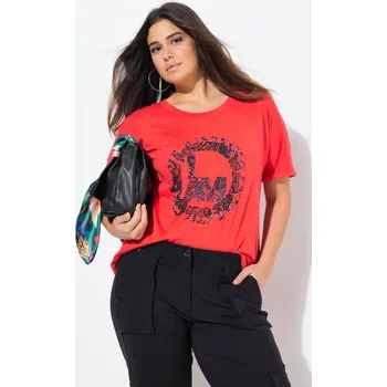 Ulla Popken, Plus size Tričko, potisk, oversize, kulatý výstřih, krátké rukávy pro plnoštíhlé nadměrná velikost, 837626529-1128, červený, 42/44, Nadměrné velikosti, Plus size oblečení, Oblečení pro boubelky, Oblečení pro baculky, Oblečení pro plnoštíhlé, 