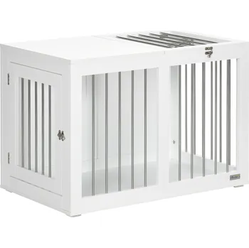 Bouda pro psa PawHut klec pro psy Klec pro střední psy 80 x 50 x 56,5 cm s dvířky a transportní funkcí v bílé barvě | Aosom.de