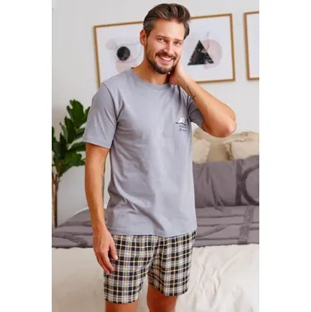 Šedé krátké pyžamo s károvanými šortkami Velikost: L