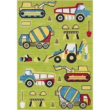 Koberec Kobercový ráj Dětský kusový koberec Adventure Camion Bagr Traktor Auta zelený Rozměr: 140x200 cm